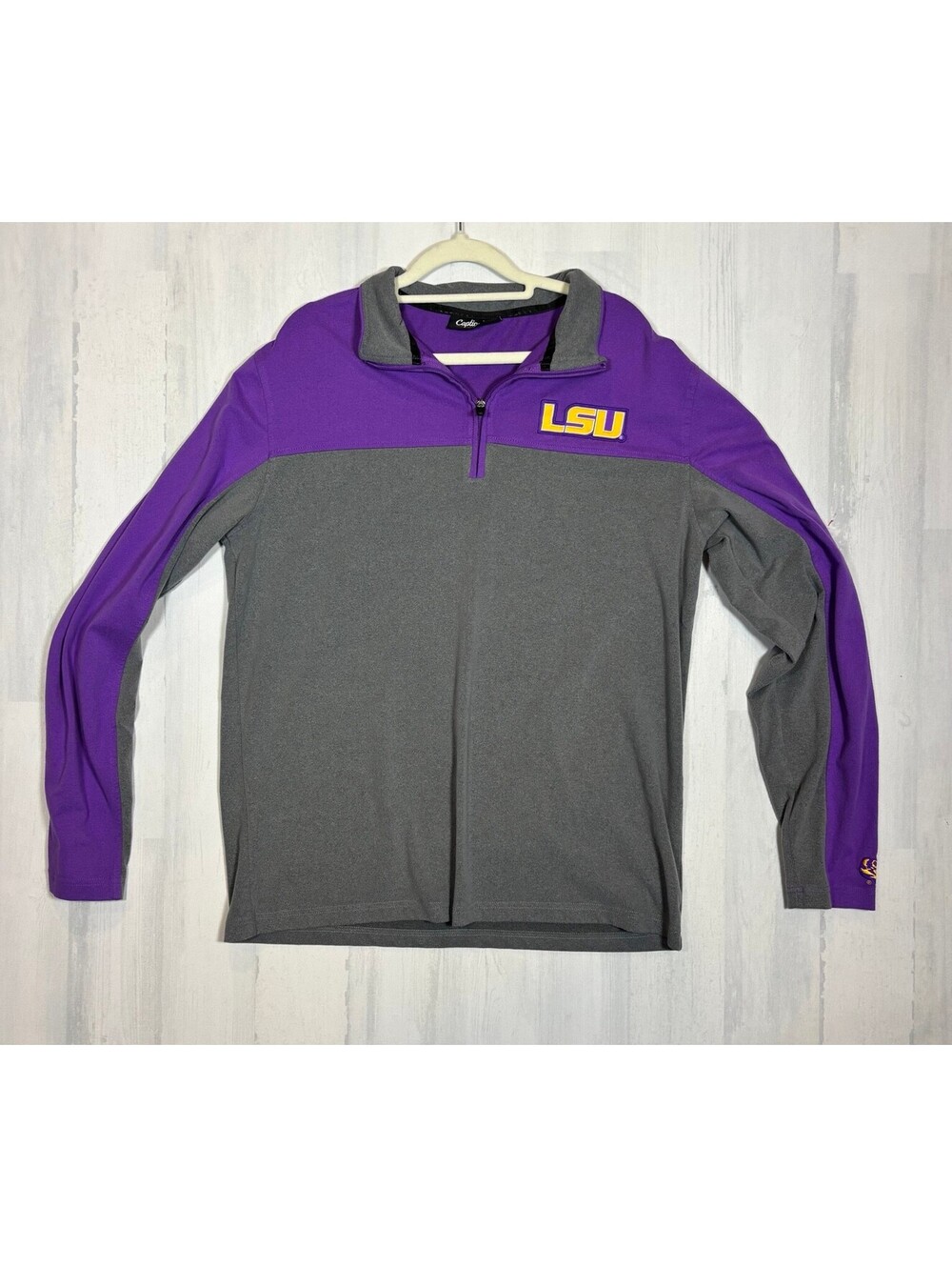LSU Tigers Quarter Zip Pullover Size L Purple Gray Captivating Apparel NCAA